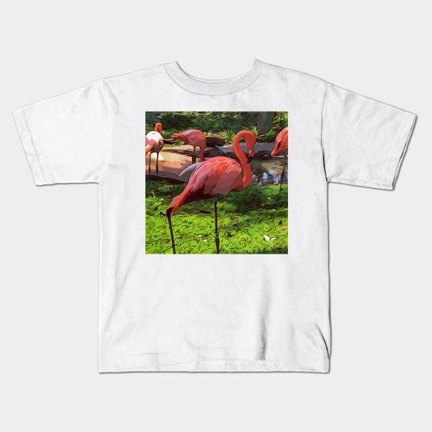 Pink flamingos Kids T-Shirt by WelshDesigns